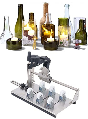 Oumefar Kit Tagliavetro, Strumento Tagliabottiglie in Acciaio Inossidabile con 6 Ruote di Supporto e Rotazione di 360 Gradi, per Tagliare Bottiglie di Vino, Birra e Liquore in Progetti