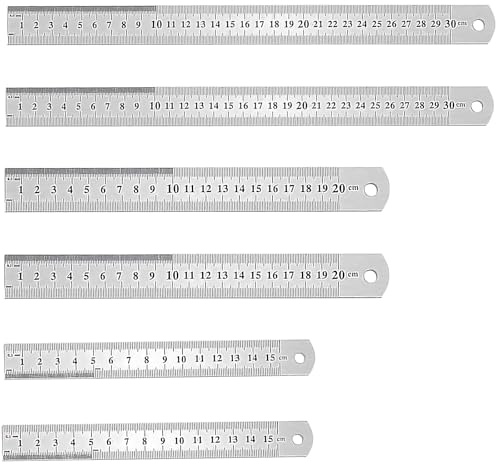 6er Stahllineale Metalllineal 30 cm, Metall Lineal Set mit drei Größen, Präzisionswerkzeuge für technische Zeichnungen und Bastelprojekte, 15 cm 20 cm 30 cm Lineale aus Edelstahl