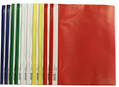 Idena 307007 - Schnellhefter A4 aus Kunststoff, 10 Stück, 5 Farben, 2 x blau/weiß/gelb/grün/rot (ungelocht / 5 Packungen)