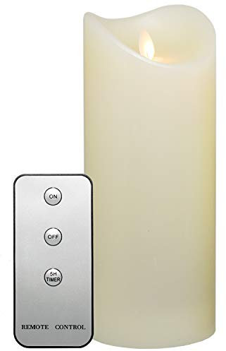 TRONJE Ø9x23cm LED Candela a Batteria con Timer e Telecomando - Durata Luce 1000 ore - Candela di Vera Cera con Fiamma Realistica - Crema