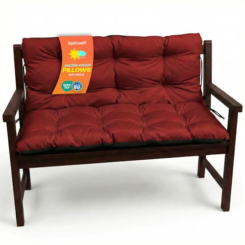 SuperKissen24. Sitzkissen Bankkissen Bankauflage für Gartenbank - 180x50 cm und Rückenlehne 180x60 cm - Outdoor und Indoor - Bordeaux