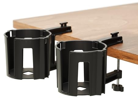 Original Large Desk Cup Holder Clamp – Cup-Holster, The Anti-Spill Cup Holder for Table, Office & Gaming – Multi-Directional Drink & Headphone Holder (Black, 2)