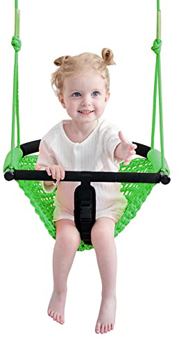 nets Tribe 2 -in- 1 Toddler Swing. Swing Seat for Kids with Adjustable Ropes, for Kids Heavy Duty Rope Play Secure Children Swings Set, for Outdoor Indoor, Backyard. Upgrade Product (Green)