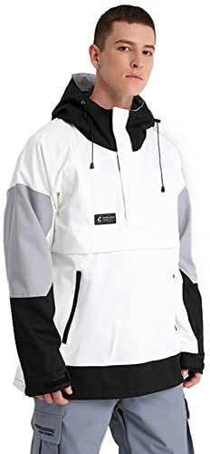 SEARIPE Women's and Mens ski jacket Snowboard Hoodie Pullover Half Zip Colorblock Sweatshirt Snowcoat(M-S2159,White,L)