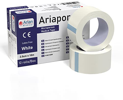 Microporous Medical Tape Waterproof, 3 Rolls 2.5cm x 10m - Hypoallergenic Surgical Tape for Wound Care, Dressings & Face, First Aid Waterproof Bandage for Sensitive Skin