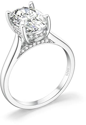 Silver 4.5ct Oval CZ Solitaire Engagement Wedding Promise Rings Band