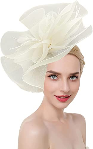 Fascinatorhut für Hochzeit Damen elegant für Bankett Fascinator Hut Vintage schick Brautschmuck mit großer Blume Haarreif Derby-Barett Ascot für Cocktail Kirche Beerdigung