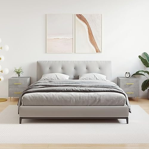Higsose Nachttisch 44x40x47,5cm 2 pcs Betongrau,Holzwerkstoff,Eisen,Beistelltisch Neben Der Couch Im Wohnzimmer,Schrank Im Industrie-Stil Lässt,Nachtkasten Schlafzimmer,Kleiner Tisch