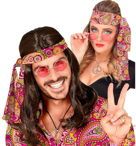 W WIDMANN MILANO Party Fashion - Fascia per capelli anni '60 e '70 | Haarband für Hippie / Flower Power Kostüme, Karneval, Mottoparty, Festival