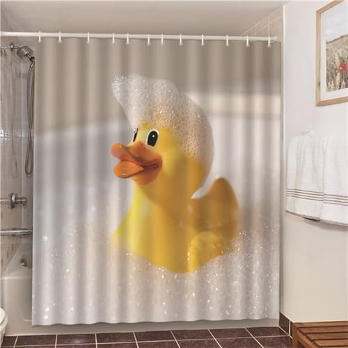 Gelbe Enten Duschvorhänge mit 12 Haken, Polyster 230x180cm Wasserdicht Duschvorhang für Badezimmer, Gewichteter Saum, Badewannen Hotelvorhang, Maschinenwaschbar, Schnell Trocknend, Waschbar Q-391