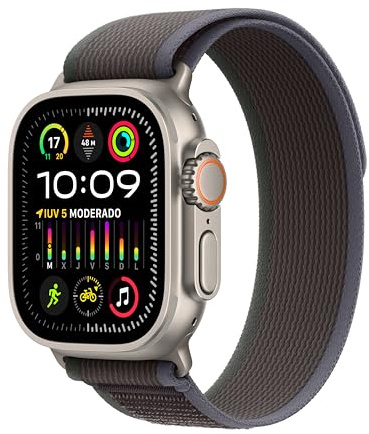 Apple Watch Ultra 2 [GPS + Cellular] Smartwatch con Caja de Titanio Resistente de 49 mm y Correa Loop Trail Azul/Negra Talla S/M. Monitor de entreno, GPS de Alta precisión, Neutro en Carbono