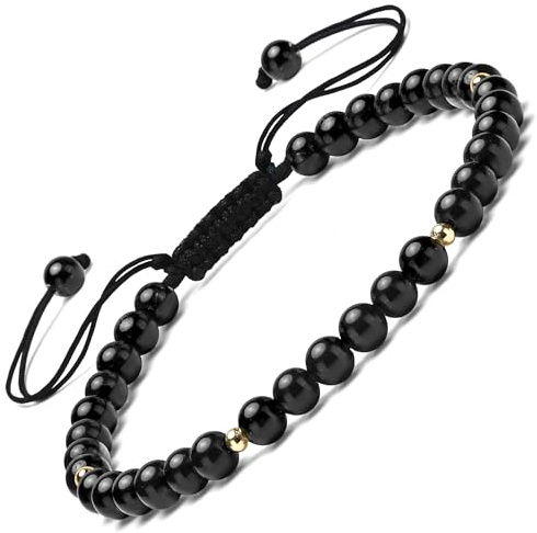 Apocalyptic-K Damen-Armband mit natürlichen Edelsteinen, 925er-Sterlingsilber, 4mm, 6.7-9.3 IN |Turmalin, Obsidian, Kristall， Handgewebt (Schwarzes Turmalin-Armband, 4MM)