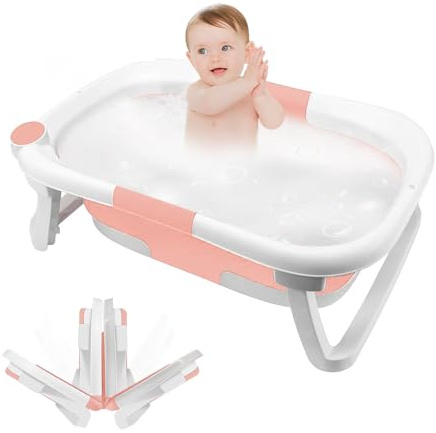 OHMG Baby Badewanne Faltbare Babybadewanne,Faltbare Baby Badewanne,Babywanne mit Gestell,Badewannensitz Baby,Badewanne Baby Erstausstattung Neugeborene,Rutschfeste Tragbare Baby Bathtub