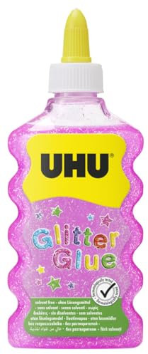 UHU Glitter Glue Rosa - bottiglietta di glitter rosa per decorare, sicuri per i bambini, dermatologicamente testati, perfetti per i lavoretti