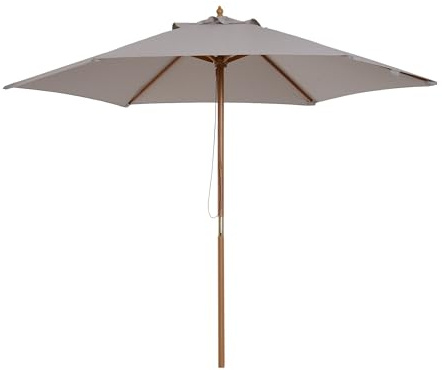 Outsunny Sombrilla de Jardín Ø250x230 cm Parasol | 6 Varillas, Poste Desmontable, Anti-UV, Impermeable, Marco de Madera, para Playa, Patio