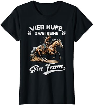 Reiterin lustiges 4 Hufe 2 Beine 1 Team Pferd Reiter Reit T-Shirt