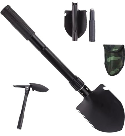 Klappspaten Multifunktional Klappschaufel Tragbar Spaten Schaufel mit Hacke Mini Campingspaten mit Tasche für Outdoor Survival Camping Garten