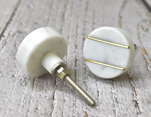 ARTISNO Lot de 6 botones redondos de latón y mármol, botones modernos para armario, material decorativo, herrajes para muebles, tiradores de armario, tirador para cómoda, juego de 6