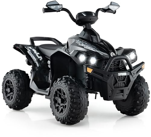 OLAKIDS Ride on ATV, 12V Kids 4 Wheeler Battery Powered Toy Car for Toddlers with Soft Start 2 Speeds, Electric Rear Motorized Quad Vehicle with LED Lights Music Horn for Boys Girls (Dark)