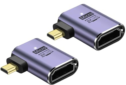 PNGKNYOCN 8K Micro HDMI a HDMI Adaptador, 2-Pack 90 Grados ángulo Izquierdo Micro HDMI Macho a HDMI 2.1 Hembra bidireccional convertidor de Apoyo 8K @ 60Hz HDTV (Left Bend)