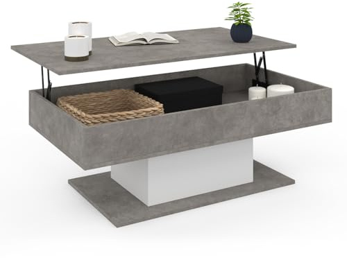 IDMarket - Table Basse Plateau relevable Eden Effet béton et Blanc