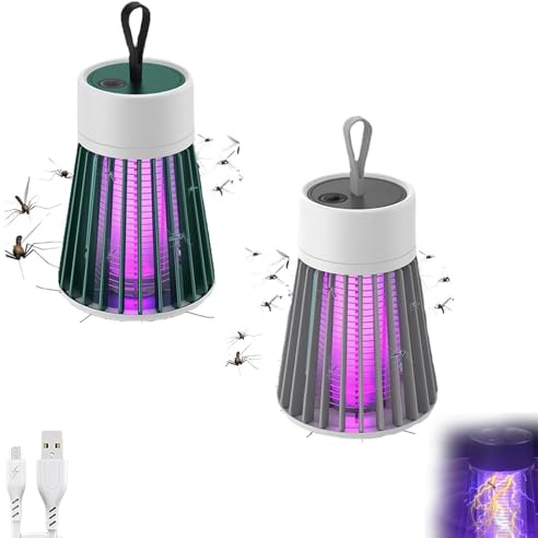 Mozzguard Mosquito Zapper, 2024 New Zaptek Mosquitoes Zapper mit UV-Lampe, Tragbarer Mozz Guard Mosquito Zapper, USB Wiederaufladbare Insektenlampe mit 2000mAh Akku Mückenlampe (Grün+Grau)
