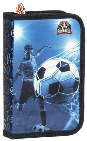 Ragusa-Trade Fussball Sport Soccer Football, Federtasche Federmappe, 24 TLG. gefüllt für Kinder Jungen Mädchen, blau, 21 x 12 x 4 cm