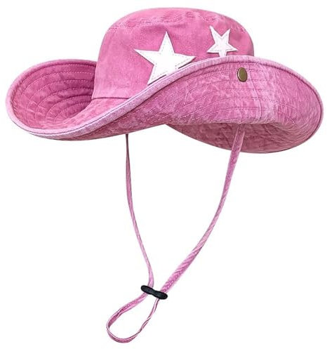 VKEID Cowboyhut Retro Sterne Western Cowboy Wandermütze Süße Coole Würzige Mädchen Fischermütze(Pink)