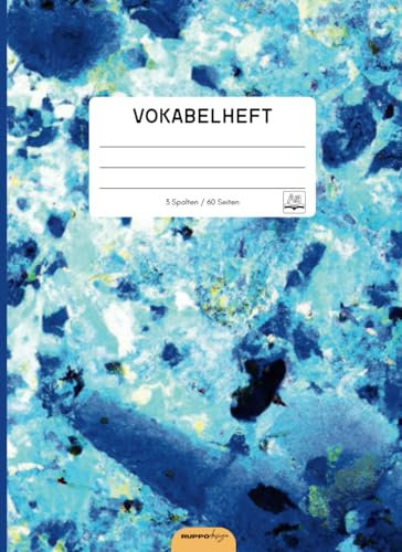 Vokabelheft A5: 3 Spalten liniert mit Teilungslinie, Schulbedarf Englisch, Französisch, Latein, Spanisch, 60 Seiten blau