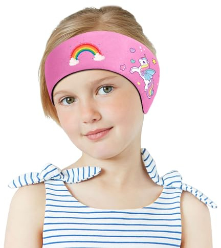 MoKo Fascia da nuoto in neoprene, fascia per le orecchie, impermeabile, con elevata elasticità e chiusura in , per bambini di età 1-2, taglia S, rosa arcobaleno, unicorno