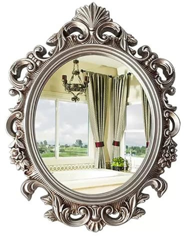 ZYBOWAYL PU Vintage Badezimmerspiegel, Oval Baroque Spiegel 70 * 90CM, Dekorativer HD-Schminkspiegel for Schlafzimmer, Wohnzimmer, Kommode(2,75 * 54CM/30 * 21IN)