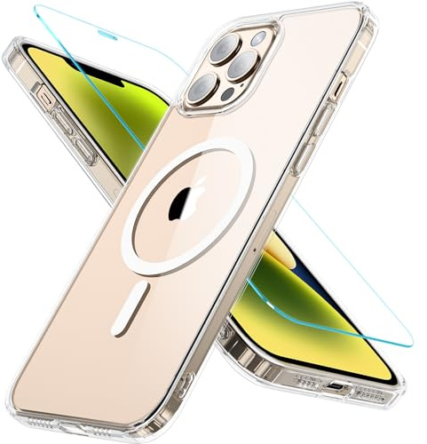 OWKEY iPhone 12 Pro Max Hülle, Magnetisch Handyhülle iPhone 12 Pro Max 6,7 Zoll mit Panzerglas, [Schutz in Militärqualität] Stoßfest Dünn Outdoor Schutzhülle iPhone 12 Pro Max Case, Clear