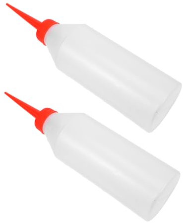 BELLIFFY 2pcs Sewing Machine Oil Bottles Plastic Squeeze with Red Nozzle Needle Tips for Motor Oil Dispensing and Craft Glue Application Includes Spare Container
