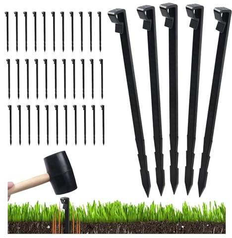 55 Pcs Landscape Edging Anchor Stakes, 8.5 in Heavy Duty Plastic Garden Stakes, Black Garden Anchoring Spikes for Yard, Edgings Garden Lawn, Fence Barrier