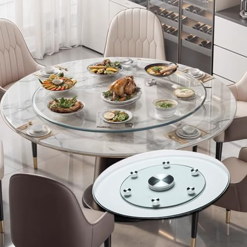 Générique 60cm 80cm Plateau De Service pour Table À Manger, Rond Assiette De Service Rotatif Lazy Susan Plateau Tournant En Verre avec Base, Rotative À 360°(60cm/24inch)