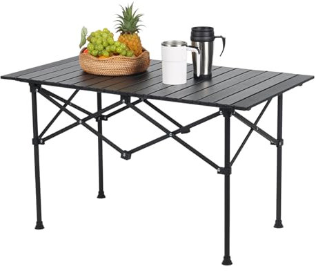 Relaxdays Tavolino da Campeggio Pieghevole, HLP 55x95x53 cm, Tavolo da Giardino Esterno per Picnic, in Acciaio, Nero, Lega