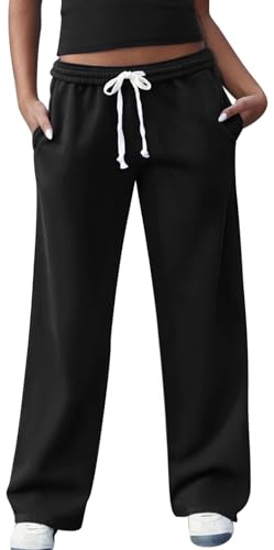 FACDIBY Pantaloni della Tuta da Donna in Pile a Gamba Larga, Invernali, Caldi, Termici, a Gamba Dritta, con Tasche, Nero, XS