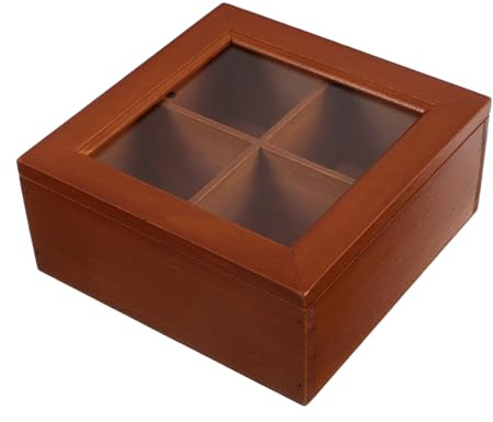 BESPORTBLE Scatola Portaoggetti con Coperchio in Vetro Marrone in Legno con 4 Scomparti Organizer da Banco Vintage Protezione lungo Termine ed Elegante per Gioielli e Piccoli Oggetti