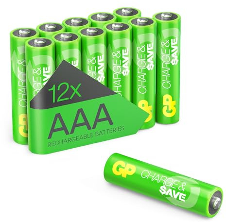 GP AAA Akku NiMH 650mAh 12 Stück | Für schnurlose Telefone, Solarlampen | GP Charge & Save: Wiederaufladbare Batterien statt Einweg für häufig genutzte Geräte | vorgeladen, geringe Selbstentladung