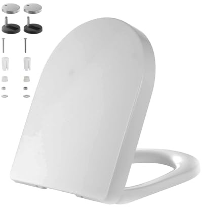 Sedile WC bianco a forma di D con cerniera regolabile Soft Close Coperchio del bagno a sgancio rapido e facile da pulire adatto per WC standard (34 x 42,5 cm)