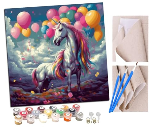 SENDJJ Paint by NumbersUnicorn Colorful Balloons (6) Kits for Adults Kids Beginners 40 x 40 cm Adults with Paintbrushes DIY Painting for Home Decoration Without Frame