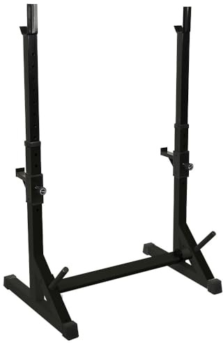 Support Barre de Musculation, Rack Squat Barbell, Rack Musculation Cages de Squat pour Haltères, Repose Barre Squat Réglable, Hauteur 80-150cm & Largeur 73-105cm (Noir)
