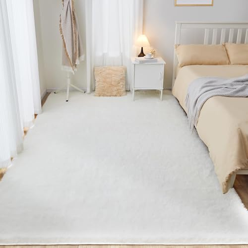 Tapis Salon de Couloir Tapis Chambre 80X150cm Moelleux à Poils Longs Crème