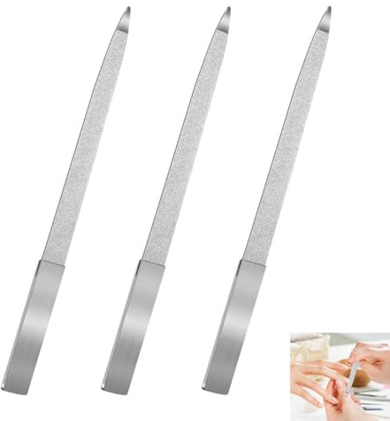 3 st diamantnagelfil, metallnagelfil, professionell i rostfritt stål med handtag, dubbelsidig spetsad för manikyr akrylgel, falska naglar, hemmabruk eller vardagsrum, 15 cm