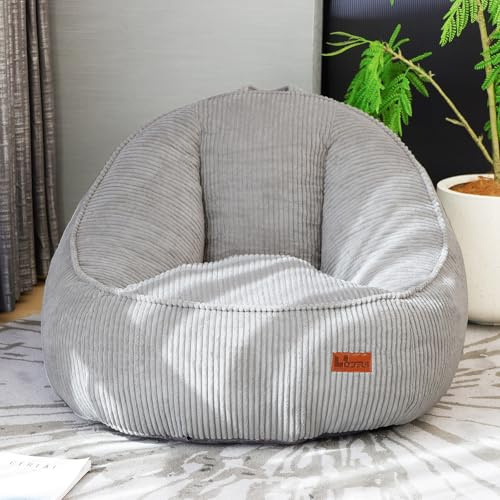 UODERS Sitzsack mit Memory-Foam-Füllung, Großer Cord Sitzsack für Erwachsene & Kinder, Bequemer Boneless Bean Bag mit Tragegriff für Wohnzimmer, Schlafzimmer, Gamingzimmer, Büro & Balkon(Hellgrau-M)