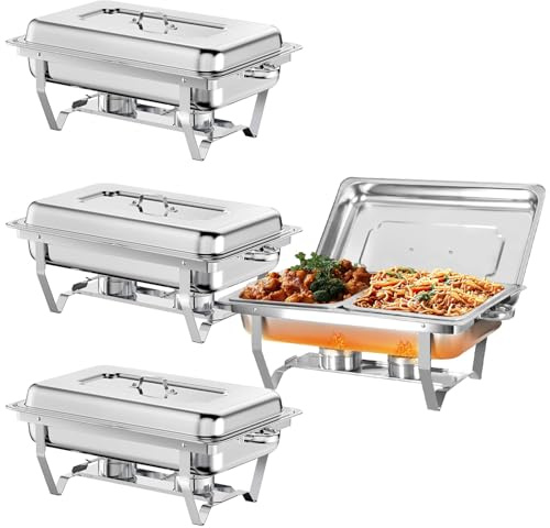 EVGTTI 4 Pack Chafing Dishes for Buffet, 9L Chafing Dish Buffet Set | Chafing Dish Set w 1/2 Pan, Stainless Steel Rectangular Buffet Warmer for Buffets Caterings Parties Buffet