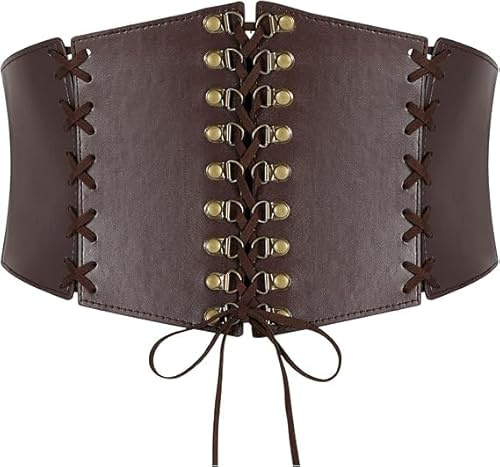 WERFORU Ceinture Corset Large pour Femme Corset Vintage Femme Ceinture Lacée à Nouer Waspie pour Robes,Tenues Médiévales et Steampunk