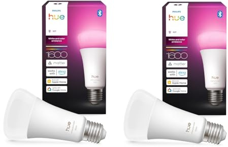 Philips Hue 2er Pack intelligente weiße und farbige Ambiance 1600 A67 E27 | Extra helle LED-Lampen mit variabler Intensität, 16 Mio. Farben, App- und Sprachsteuerung, funktioniert mit