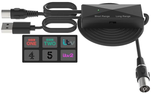 TV Ariel Boosters – USB Powered Signal Booster Aerial Amplifier for Freeview HD Smart Television, Improve Weak Signals and Reduce Interference, 1m USB + 0.3m TV Cable