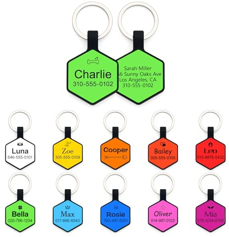 Dog Tags for Pets Engraved UK, Personalised Silicone Dog Tag with Any Name & Text, Custom Dog Name Tag for Pet Dog, Soundless No More Jingling Dog Id Tags for Dogs (Hexagon Style, Green)